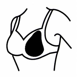 [Image: Black and white line drawing 
        of Asymmetric teardrop form in a bra]